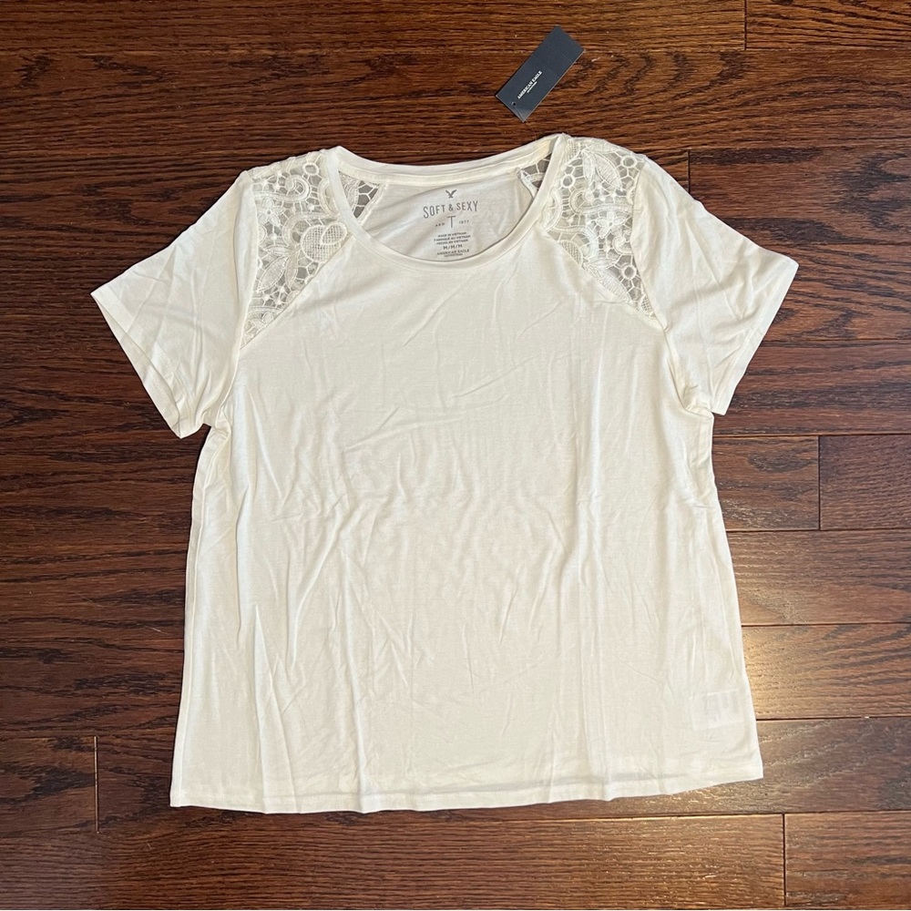 American Eagle Soft & Sexy Tee with Lace Accents